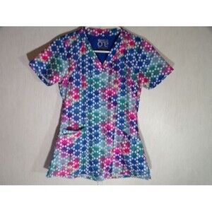 Barco One Womens Scrub Top XXS Stretch Multicolor V Neck Nurse Medical Daycare